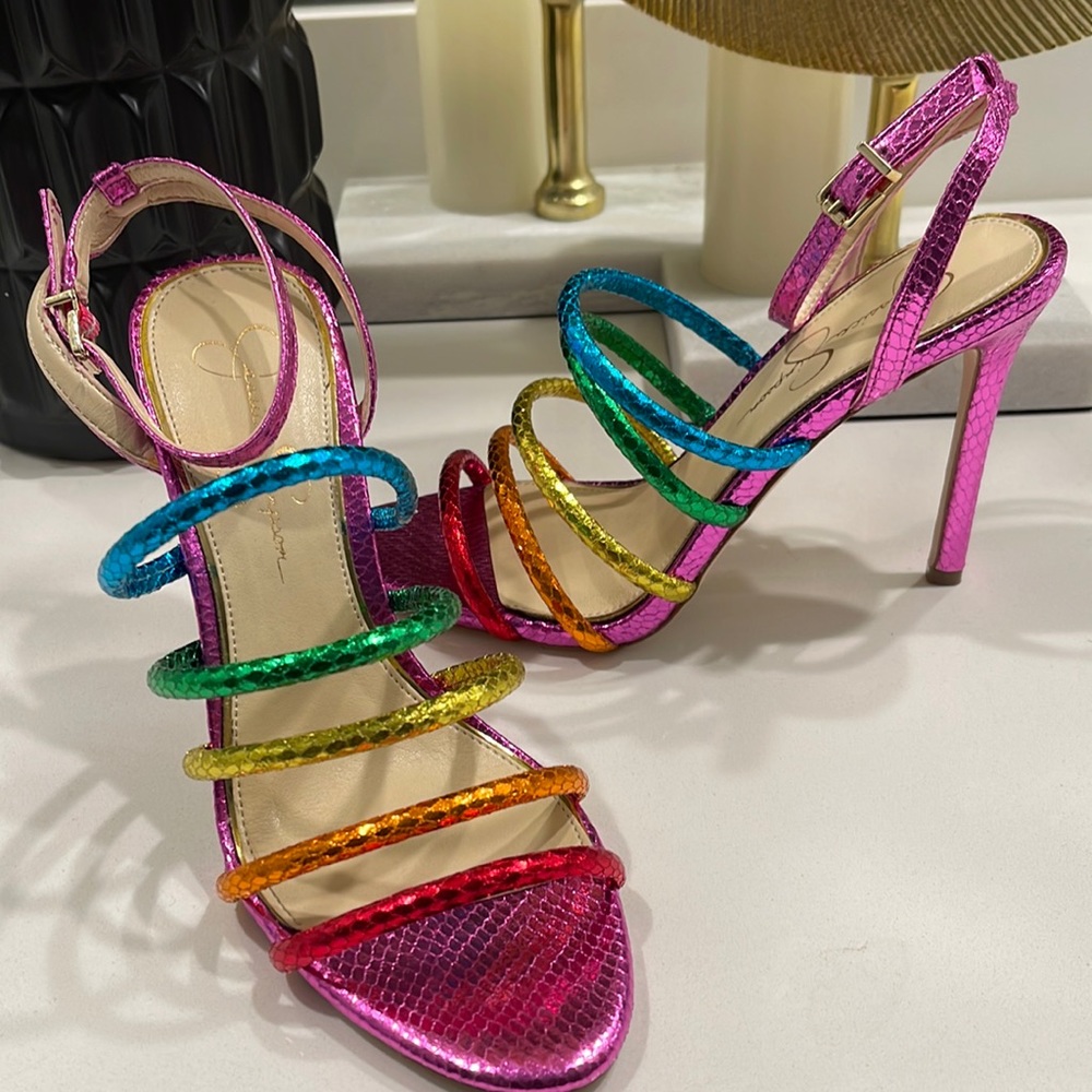 Metallic Multi Color Open Tie Heels